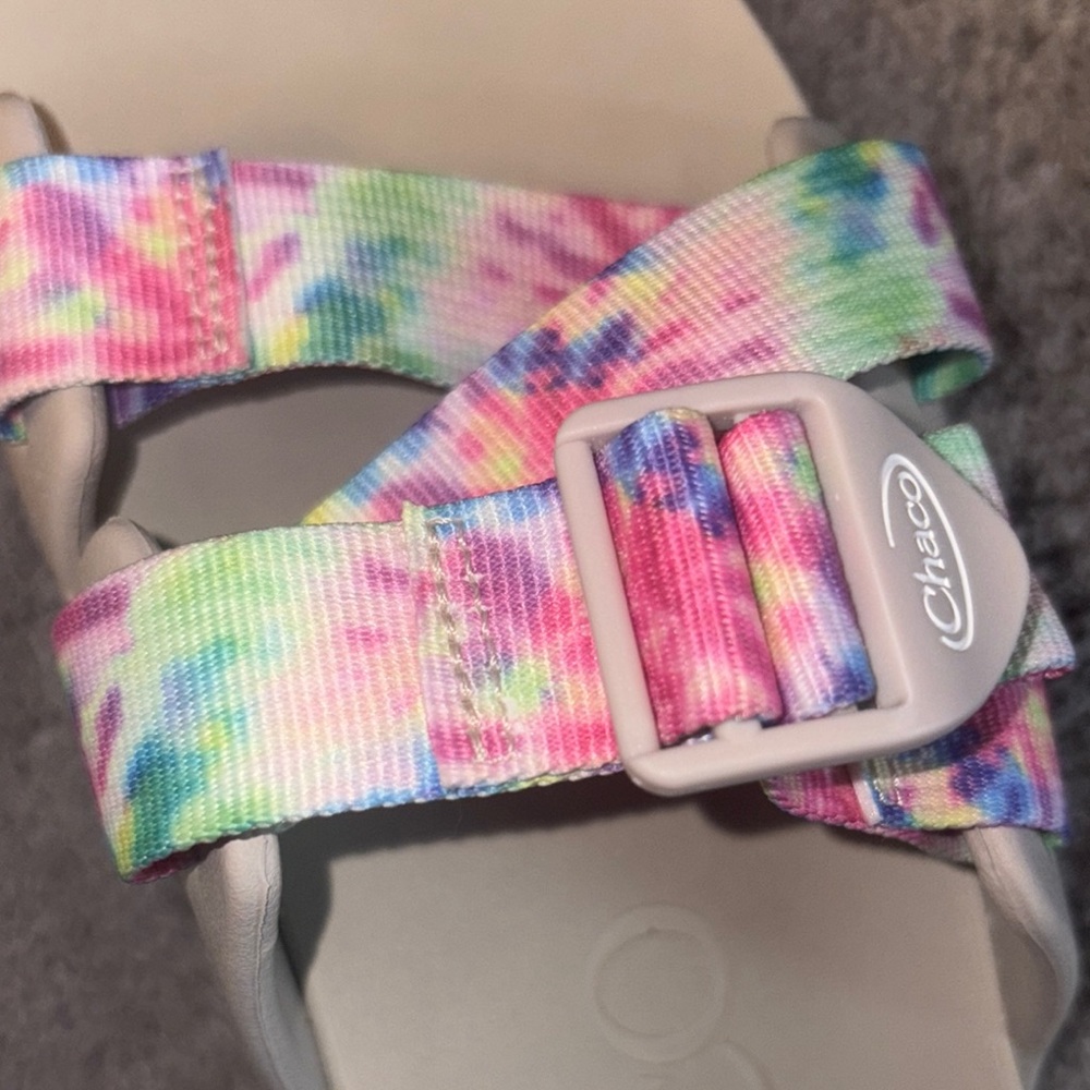 Chaco Pink and Gray Sandals with Double-Band Design 8 - Picture 5 of 5